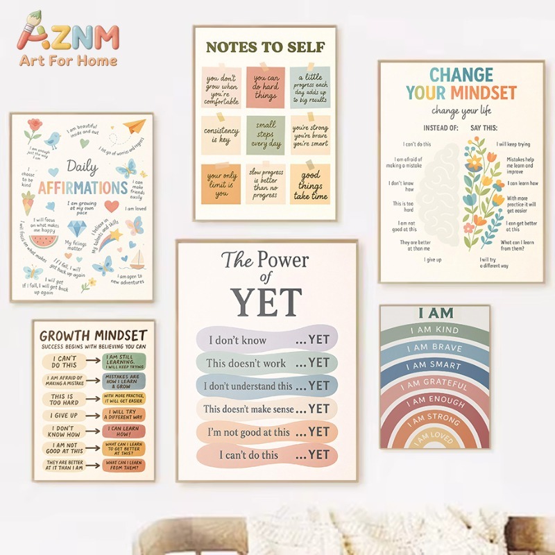 AZNM 소프트 파스텔 성장 사고방식 캔버스 프린트 긍 - Kids Education Motivation 리뷰 및 가격