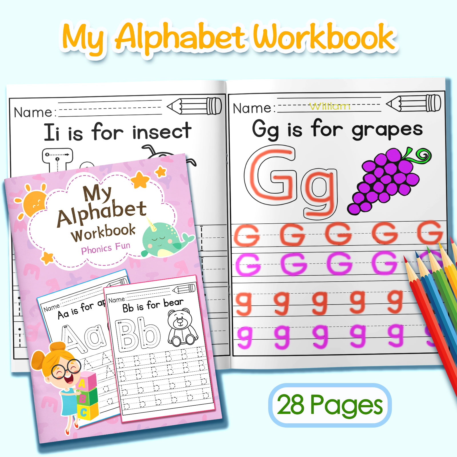 어린이용 알파벳 단어 및 문장 색칠 공부, 귀여운 만화 - Kids Education Activities 리뷰 및 가격